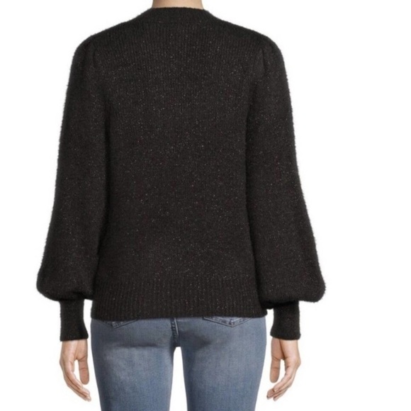 Time & Tru NWT Womens Puff Sleeve Crew Neck Sweater Black Gold Medium Mob Wife - Picture 2 of 15